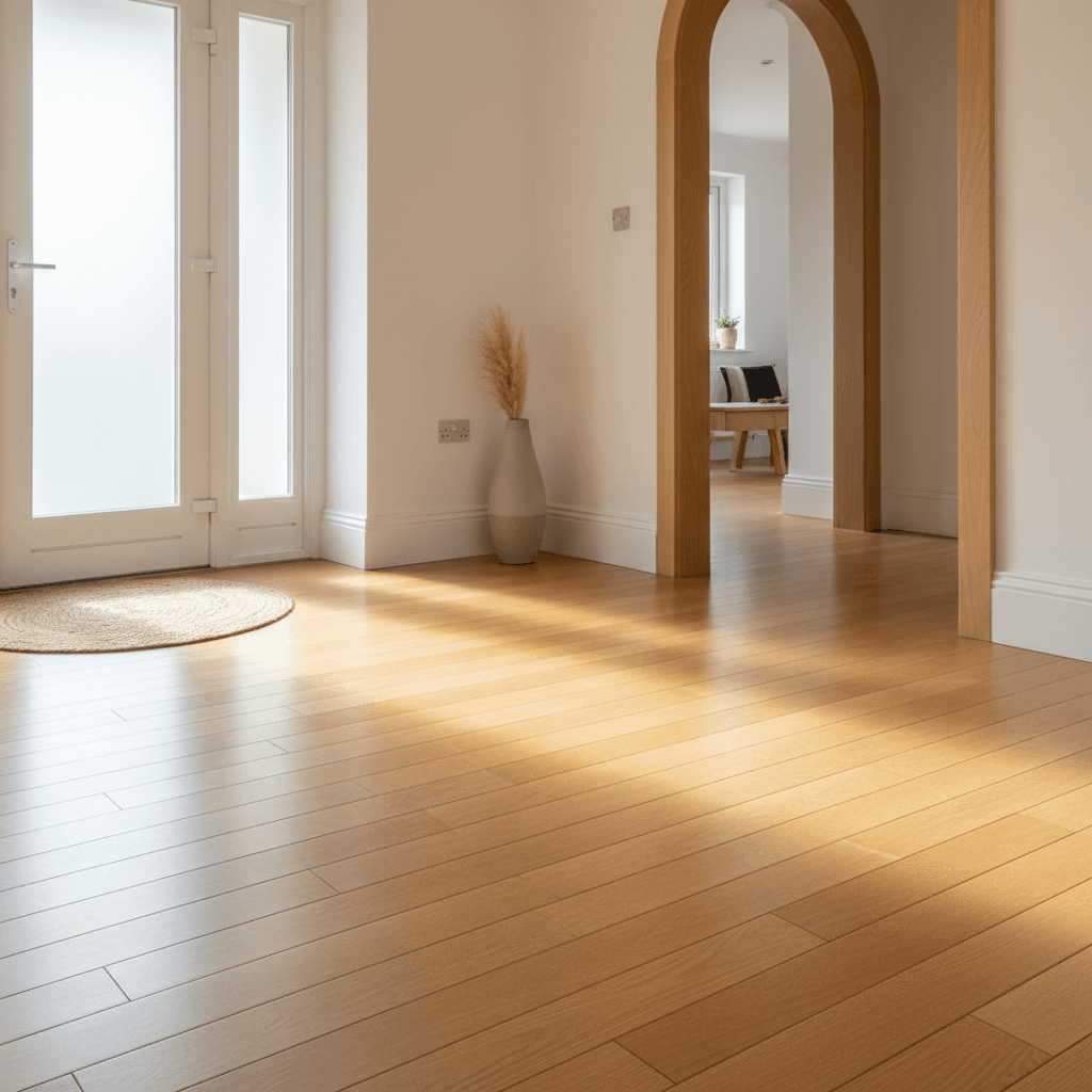 Bamboo flooring installation in home entryway